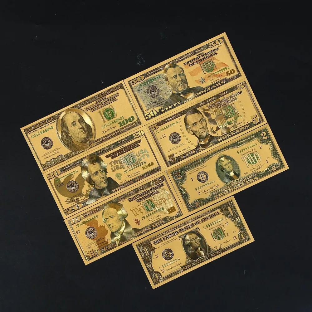 7pcs AtSknsk Gold Plated Banknote American money 24k Copy Paper Money