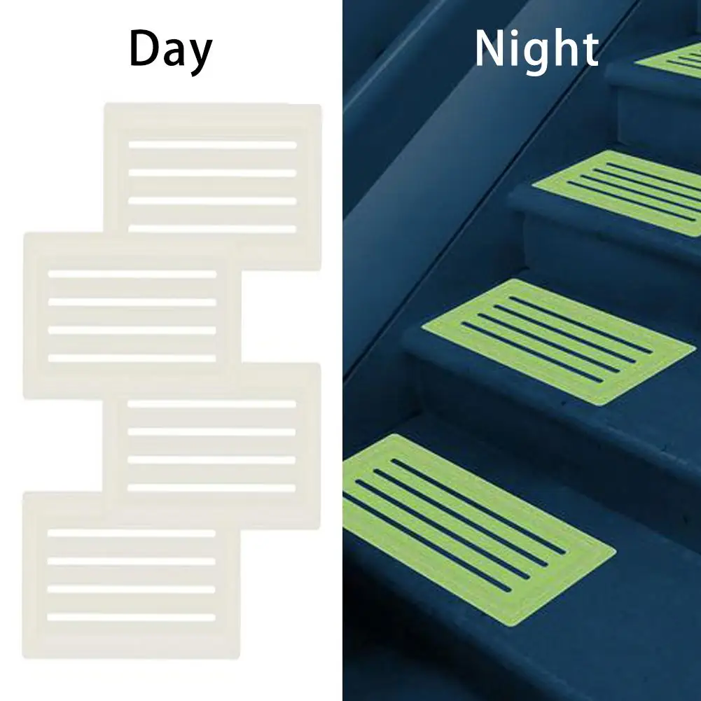 4pcs Non-slip Stair Tread Tape Luminous PVC Mat In Stair Car Glowed In The Dark Non-slip Stair Carpet Mat