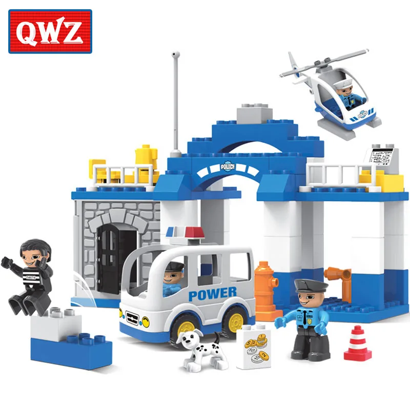 

QWZ 66PCS Large Particle City Police Station Police Office Figures Block Bricks Toys Compatible With Duplo Kids Christmas Gifts