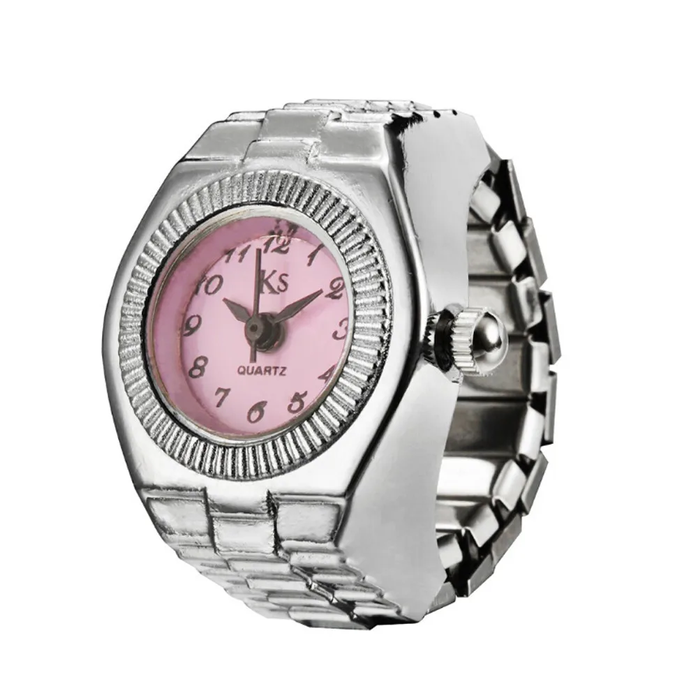 Модные мужские Креативные Часы из нержавеющей стали с кольцом на палец, кварцевые аналоговые часы с циферблатом, стальные крутые эластичные парные часы для женщин