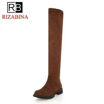 

RizaBina Plus Size 33-46 Women Thigh High Boots Woman Winter Flats Boots Classic Over Knee Boots Round Toe Zipper Footwear