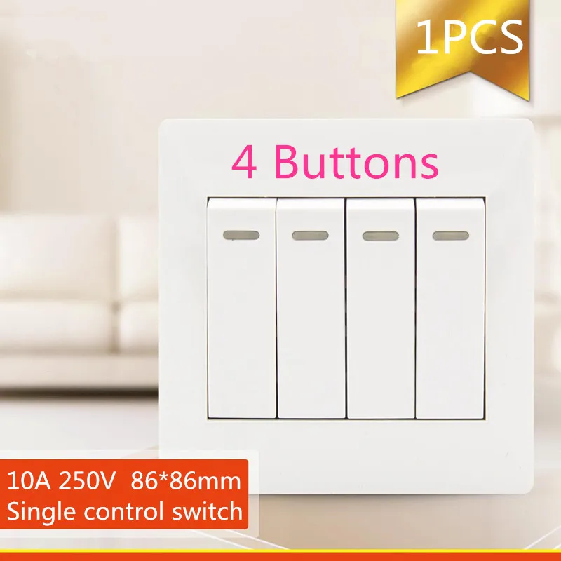 

1PCS YT1812 White Panel 86*86MM Flush Receptacle 4 Buttons Single Control Switch Wall Socket Free Shipping