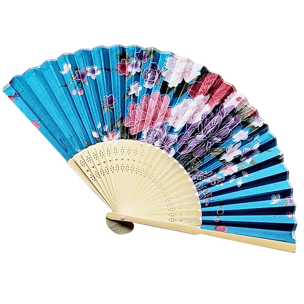 

Vintage Bamboo Folding Hand Held Flower Fan Chinese Dance Party Pocket Gifts