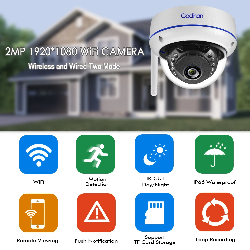 Камера видеонаблюдения Gadinan Wi Fi IP 1080P 2 0 МП беспроводная с ночным видением