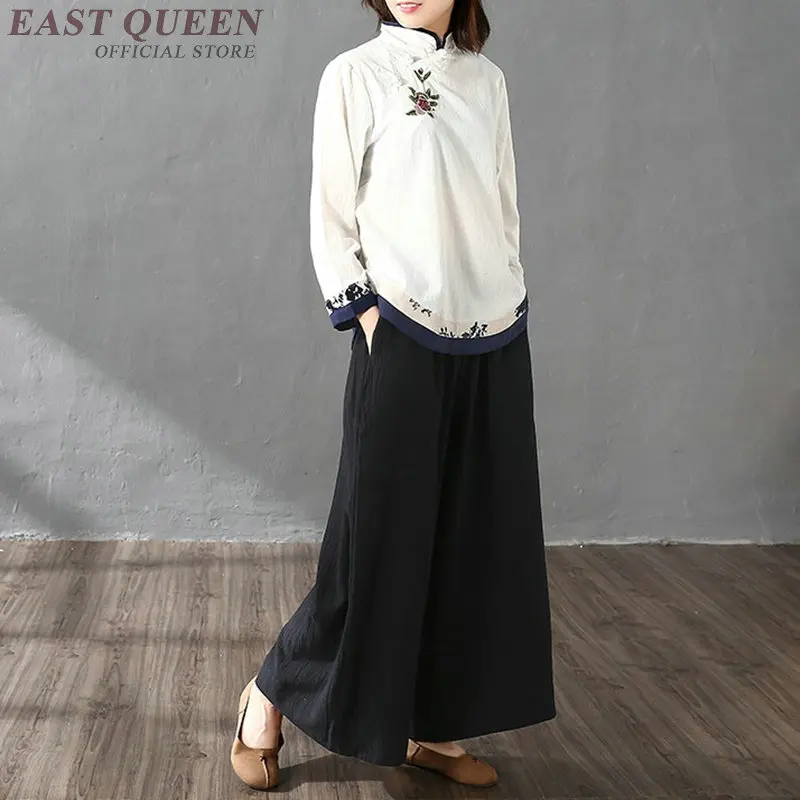 Традиционная китайская блузка, рубашка, топы для женщин, воротник-стойка, Восточная льняная рубашка, блузка, женский зимний Топ cheongsam AA4148