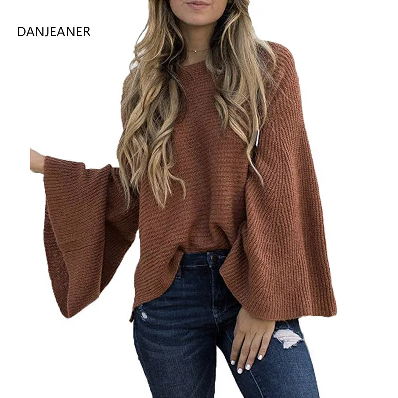 Модные осенне-зимние женские свитера и пуловеры DANJEANER однотонные вязаные