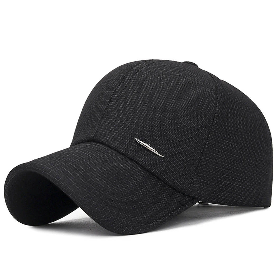 Mens Baseball Cap Summer Autumn Solid Plaid Dad Hat Snapback Outdoor Sunscreen Trucker Caps Male Adjustable Hats Gorra Hombre - Color: Black