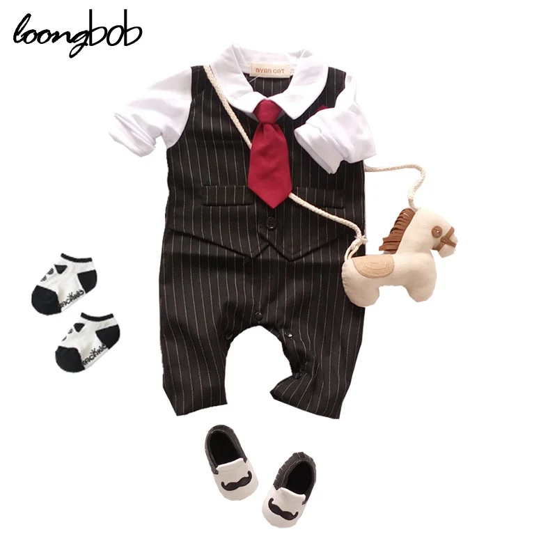 Cute baby boy rompers newborn gentleman suits spring autumn bebe