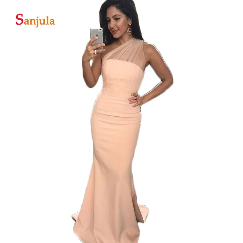 One Shoulder Sheath Jersey Bridesmaid Dresses 2019 Illusion Tulle Wedding Guest Dress for Women Girls Formal Party Dresses D148
