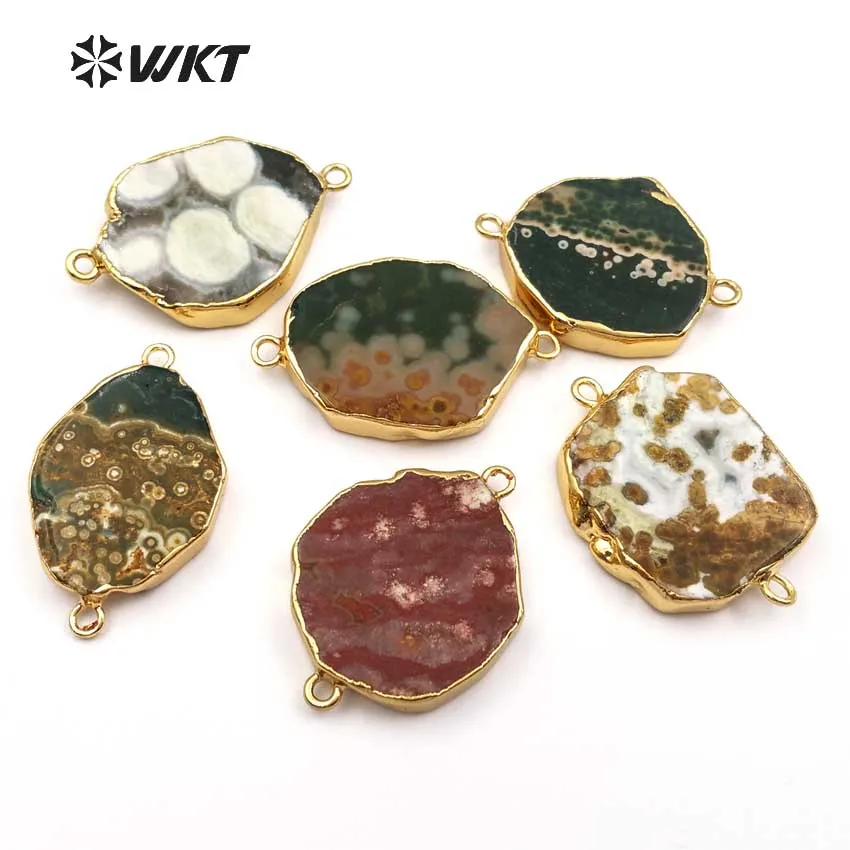 

WT-C250 2018 Newest Irregular Connector Metal Color Natural Ocean Stone Double Loops Connector For Women Jewerly Making