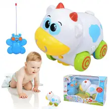 New Baby Boys Girl Cartoon Cow Remote Control Electric Toys Car kids RC Car Cartoon Musical Light Child RC Car
