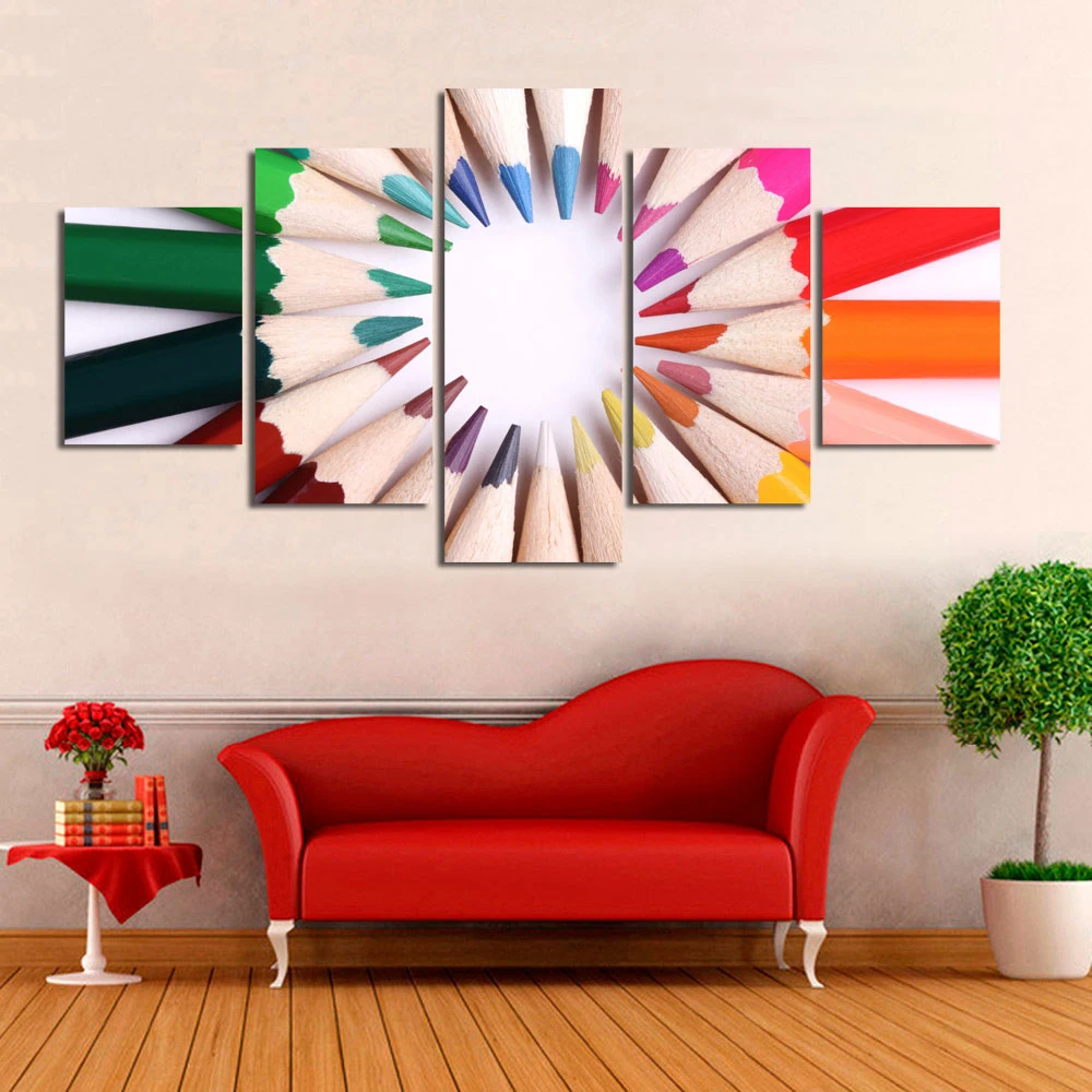 Canvas-HD-Prints-Home-Decor-Painting-Studio-Background-5-Pieces-Color-Pencils-Wall-Art-Modular-Framework