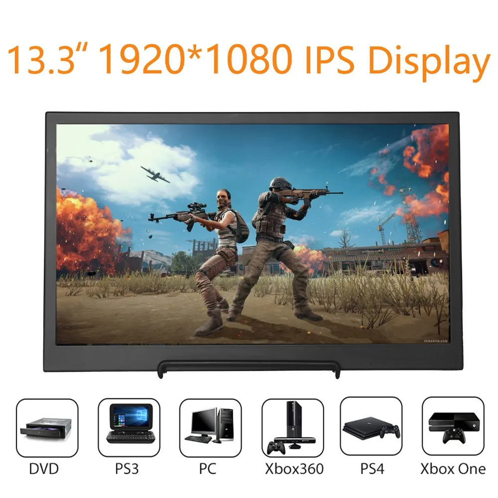 13.3 inch FHD 1920x1080 Monitor 1080P IPS Game Display Dual HDMI Input for PC DVD PS3 PS4 Xbox One