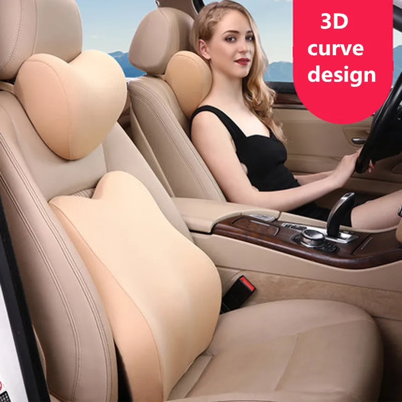 

3D Car Seat Neck Pillow Sets Memory Cotton Waist Support Cushion Breathable Auto Head Rest Lumbar Supports Interior Accessories