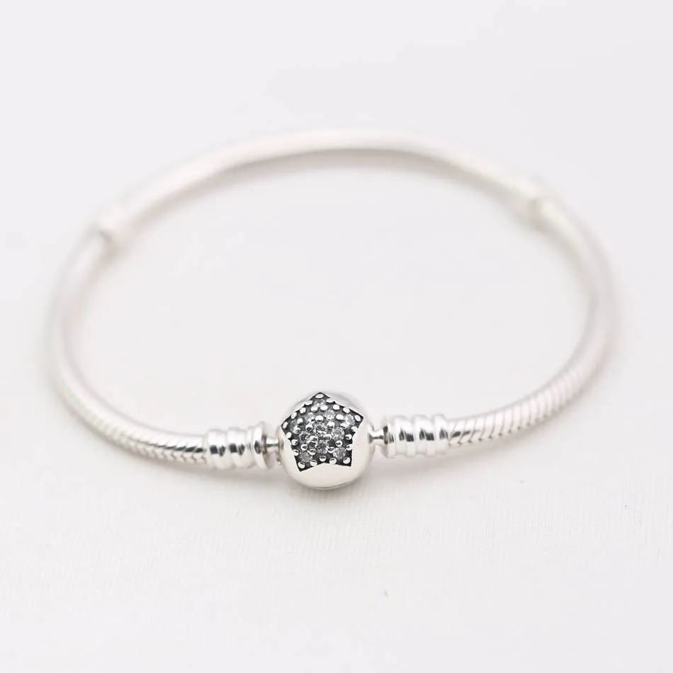 

Authentic 925 Sterling Silver Sparkling Star With Crystal Bracelet Bangle fit Lady Bead Charm Pendant DIY Jewelry