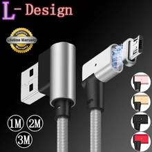 1/2/3 м(под углом 90 градусов) для микро USB Магнитный светодиодный показать Зарядное устройство зарядный кабель передачи для samsung S7 S6 край S4 S3 телефонов на базе Android