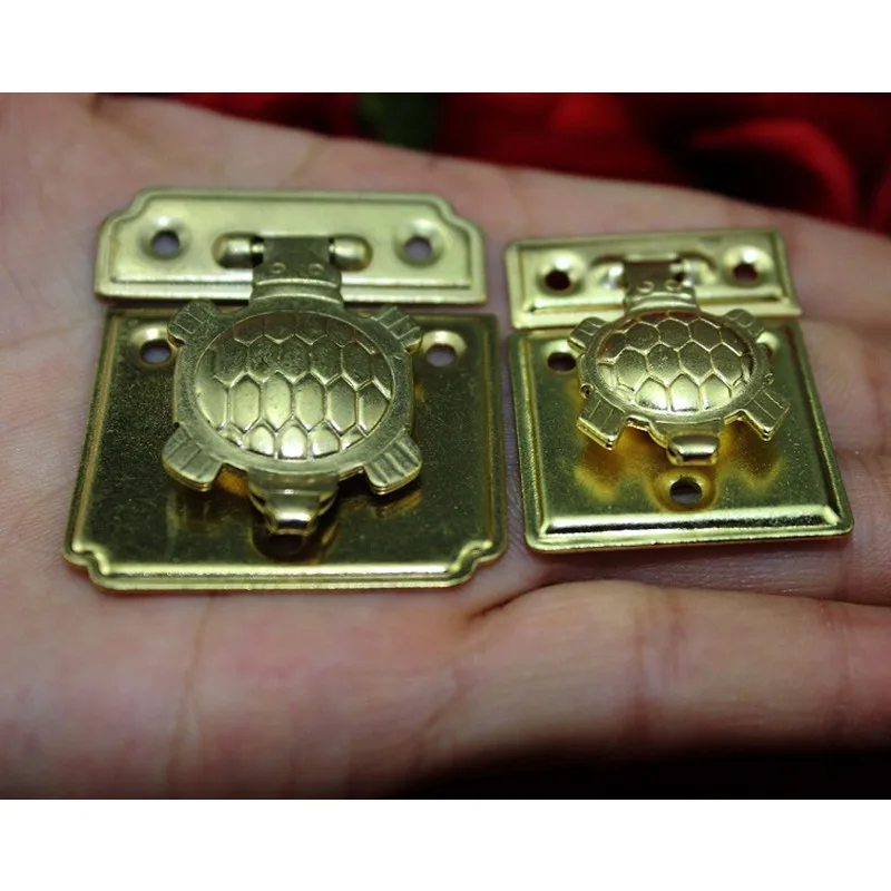 

1Pcs Turtle Lock Wooden Jewellery Box Vase Buckle Metal Box Hasp Latch Lock Decorative Hasp,Gold Color