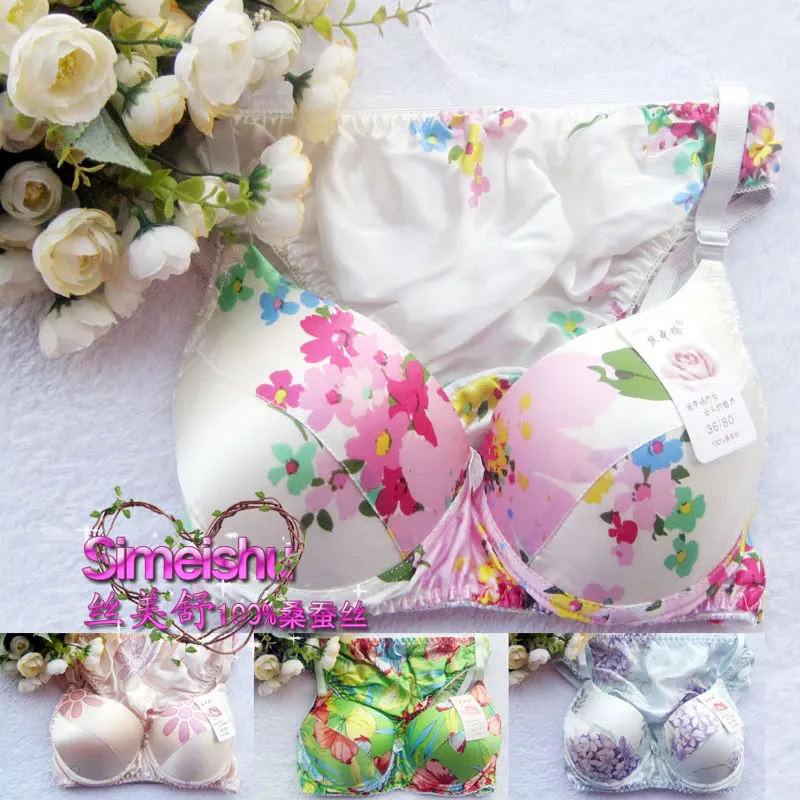 

Printing Bra Set 100% Silk Underwear Bra + Underwear Silk Protein