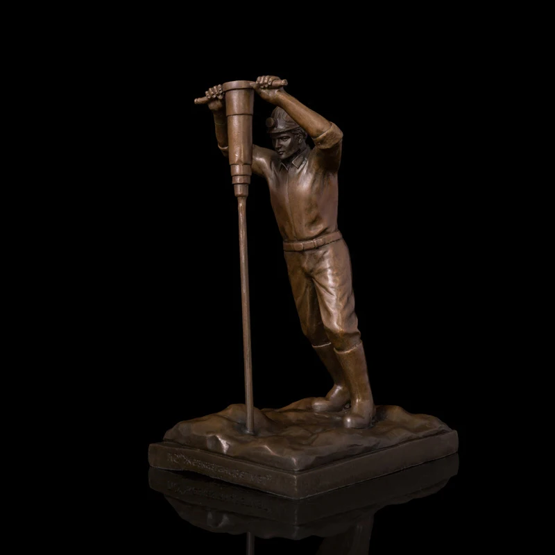 

ATLIE BRONZE Classical Male Driller Bronze Statue Figurine Vintage Hardworking Worker Laborer Bronze Sculpture
