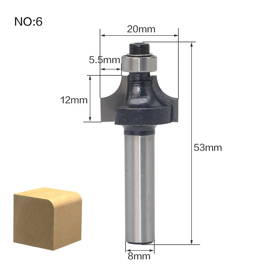 1 шт. 8 мм хвостовик древесины фрезы прямой Концевая фреза триммер очистка заподлицо отделка угловая круглая бухта коробка биты инструменты фреза RCT - Длина режущей кромки: NO6