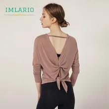 Imlario галстук-шнурок, топ для йоги, открытая спина, длинный рукав, спортивная одежда, повседневная женская Свободная футболка для фитнеса, дышащая футболка для бега
