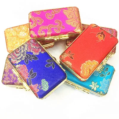 

Metal button Mirror Candy Gift Boxes for Wedding Christmas Birthday Party Favor Silk Brocade Vintage Lipstick Packaging Case