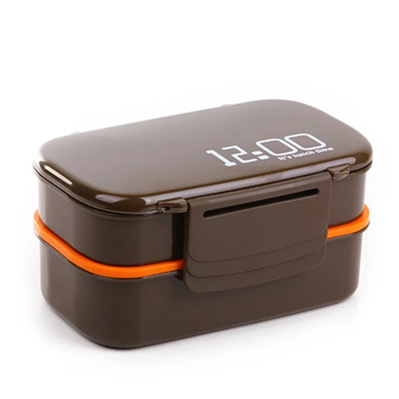 Microwavable Ланч боксы Пластиковые Путешествия переносной пищевой контейнер для хранения школы Bento Box Япония стиль приготовление еды двухслойные - Цвет: Brown Lunch Boxs