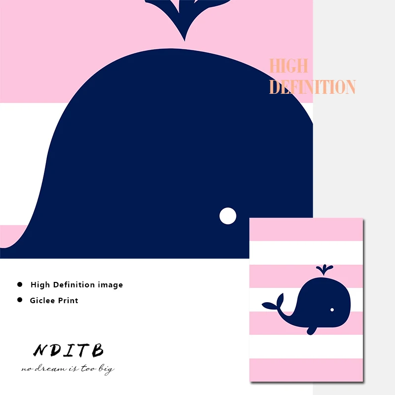 NDITB для детской комнаты, настенный холст, плакат, цитаты, принты, розовое сердце, Кит, мультяшная живопись, картина, скандинавские украшения для детской спальни