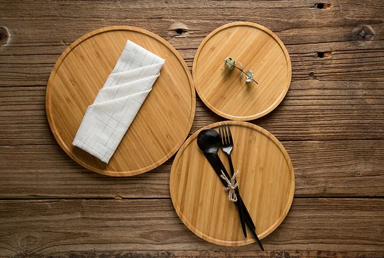 Круглый бамбуковый деревянный поднос в японском стиле, домашний поднос для чая, поднос для фруктов, кухонный поднос для ресторана, тарелка для десерта, поднос для хлеба