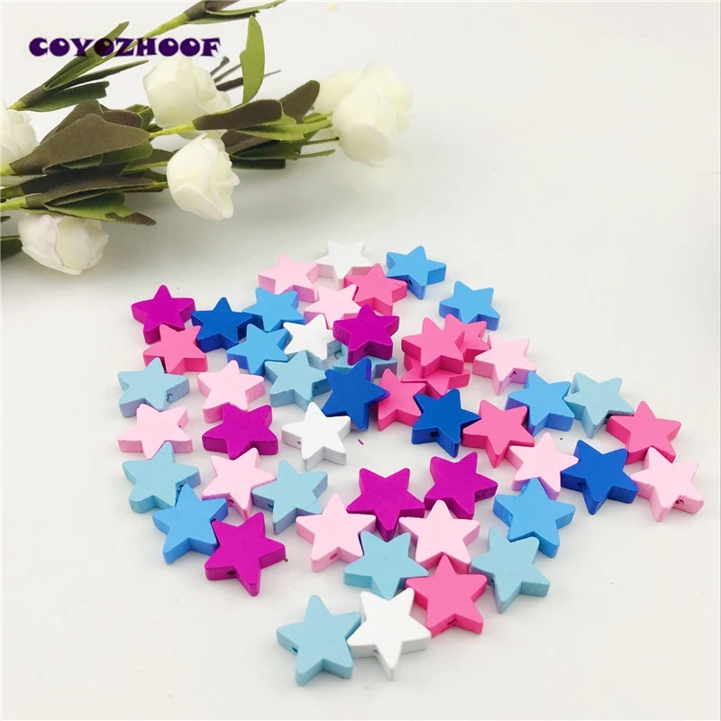 

40Pcs Natural Multicolor Star Shape 20x19mm Wood Beads Spacer for kids Jewelry Making Pacifier Clip Teerther DIY Findings