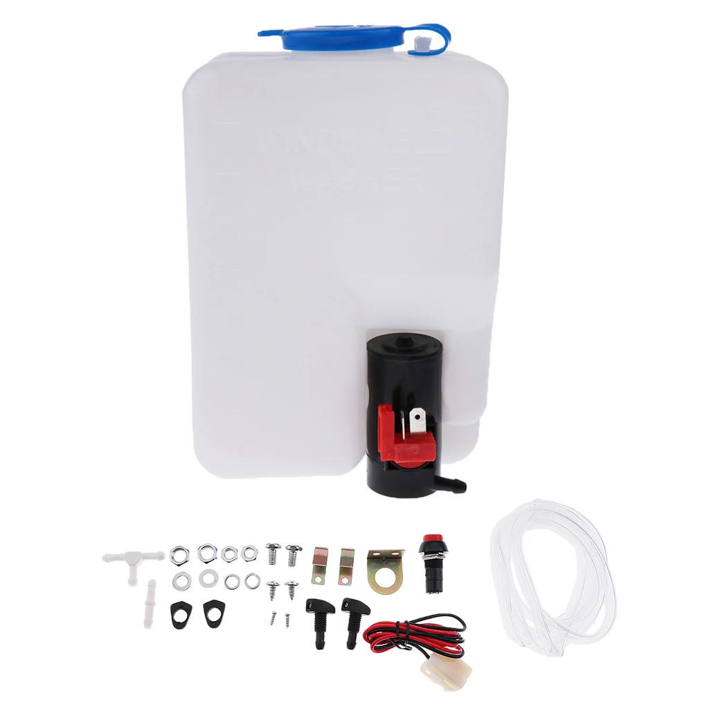 Universal 12V  Windshield Wiper Washer Fluid Bottle Windscreen Water Reservoir tank Hose Jet Switch Full Set 