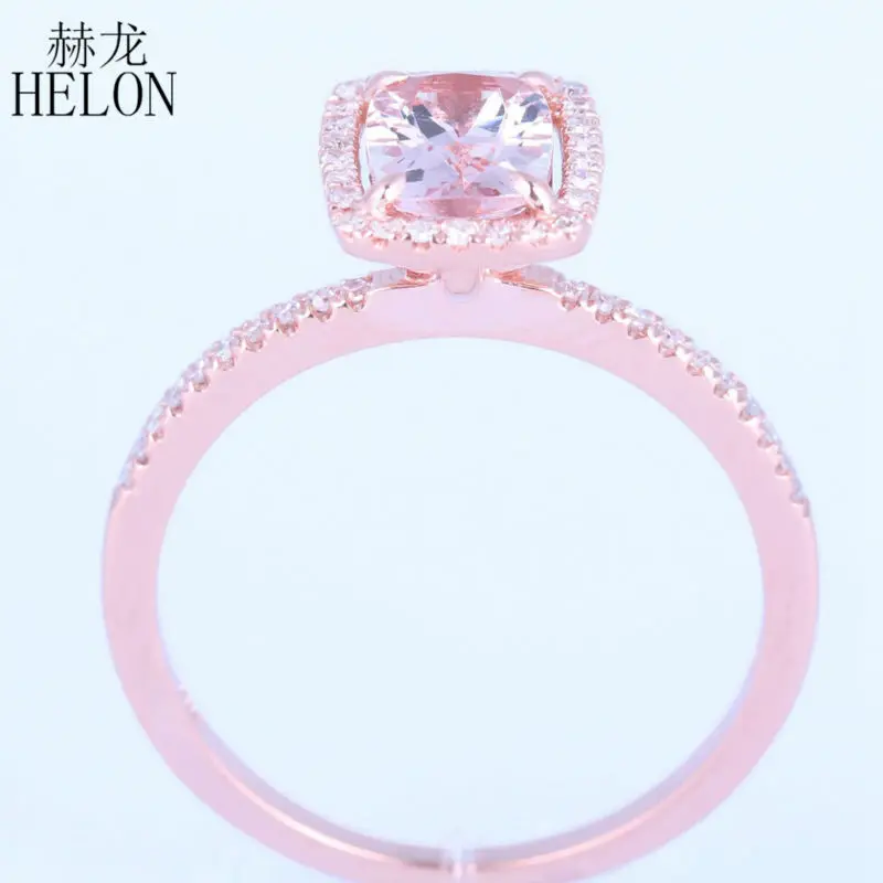 HELON Solid 14 К розовое золото 1.37CT Подушка 7x5 мм морганит Обручение Свадебные Природные Алмазы изящных кольцо для для женщин Jewelry Кольцо