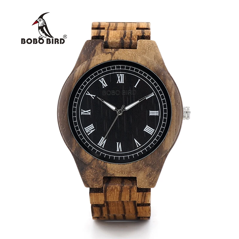 BOBO BIRD Mens Watches Zebra Bamboo Wooden Quartz Wristwatch relojes Male hombre Luminous Wood Band in Gift Box Customized