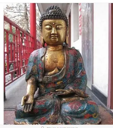 

totem (GANG ) 11"Tibet Folk Fane Old Bronze cloisonne Gild Tathagata Amitabha Buddha Statue Art Bronze sculpture home decoration
