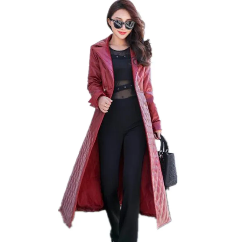 Новинка, корейское тонкое хлопковое кожаное пальто, женское зимнее длинное пальто, темпераментное модное тонкое ветрозащитное пальто 363