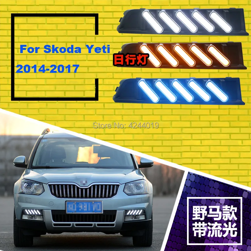 

Fits 2014-2017 Skoda Yeti Day Light Fog Lights Fog Lamps LED Driving Light DRL Daytime Running Lights Yellow Turn Signal