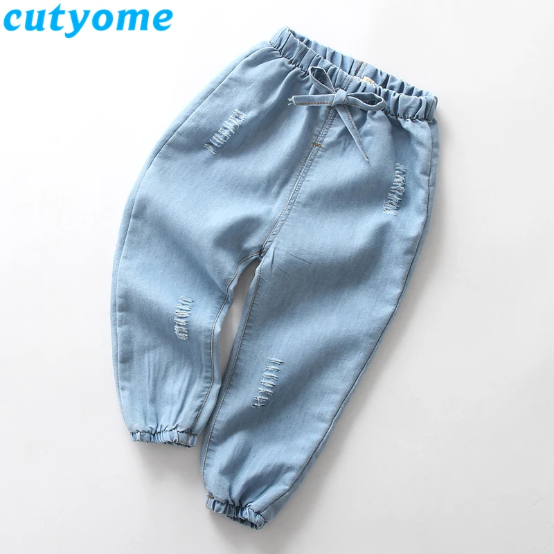 

2019 Summer Baby Boys Girls Denim PantsToddler Kids Thin Loose Casual Rippled Jeans Trousers Children Denim Mosquito Pants 2-7Ys