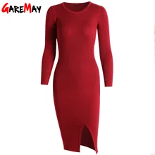 Garemay черный Платья-свитеры для Для женщин Vestidos сексуальное платье трикотажные роковой Longo туника с длинным рукавом Вечерние платья женские