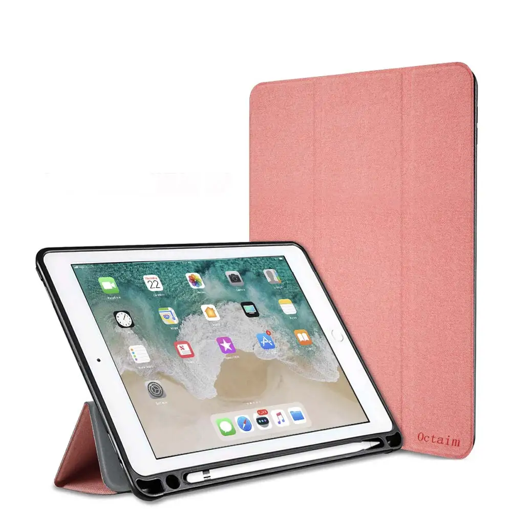 Оригинальные чехлы Octaim для iPad Air 2 мягкий PU держатель для карандашей стенд Пробуждение сна чехол для Apple iPad 9,7 модель планшета - Цвет: Розовый