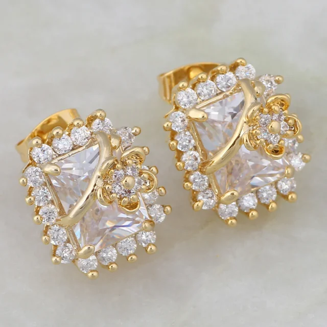 Latest Design Earrings White Cubic Zirconia Gold Stud Cute Latest Design Earrings White Cubic Zirconia Gold Stud Cute Fashion Bijoux Je043