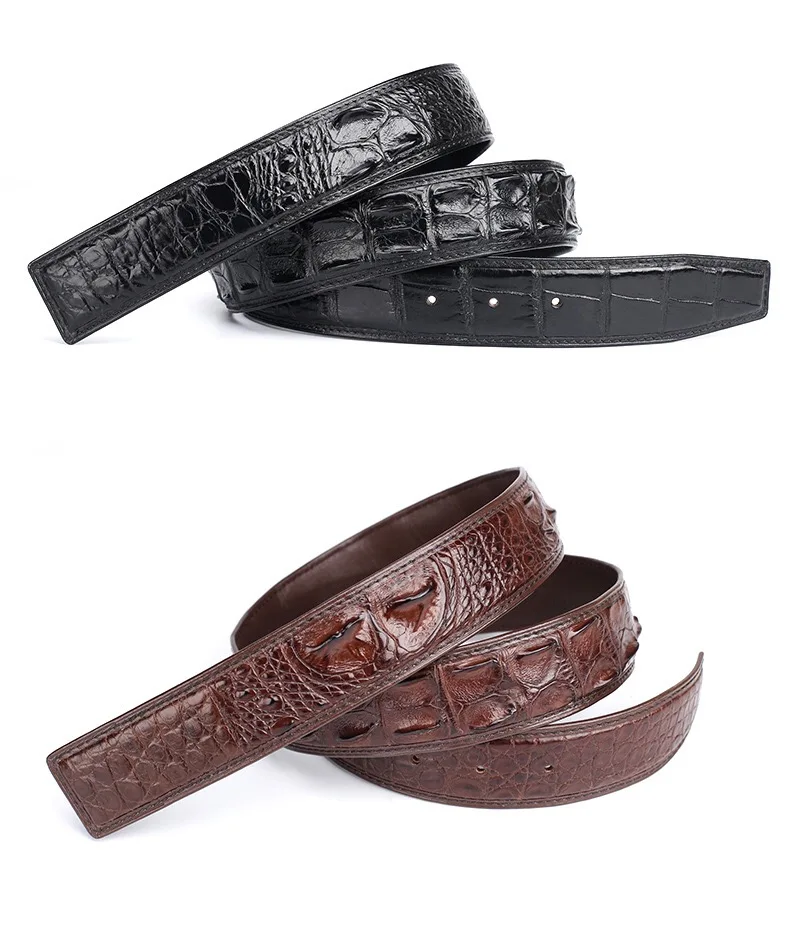 Authentic Real Crocodile Head Skin Male Belt without Buckle Genuine Exotic Alligator Leather Belt Classical Men's Waist Strap