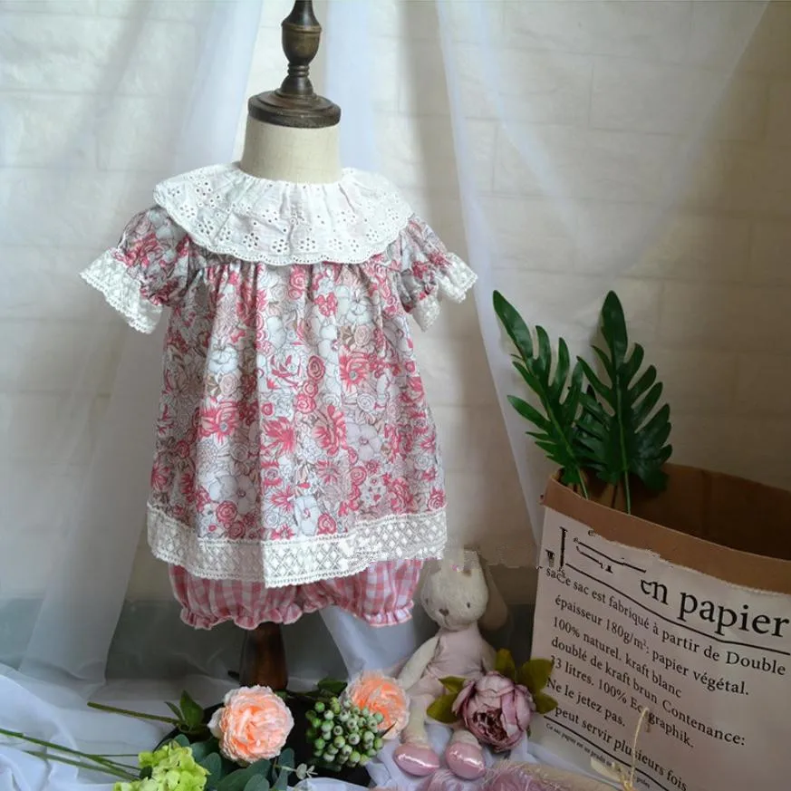

2019 Summer Spanish Princess dress Lace cotton print Dress+Shorts Suit Toddler Casual dress Modis Kids Clothes vestidos Y1445