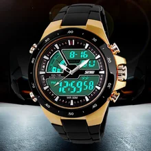 Moda Para Hombre de Deportes Al Aire Libre A Prueba de agua Relojes de Banda de Plástico PU Analógico Reloj de Pulsera de Cuarzo de Doble Pantalla A Prueba de Golpes.