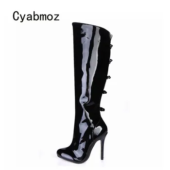 

Cyabmoz Sexy Winter Boots Knee High Heels Women Shoes Woman Zapatillas Botas Zapatos Mujer Zip Bow For Ladies Party Club Shoes