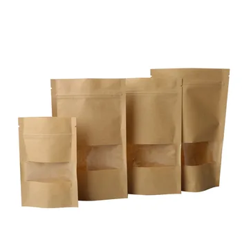 

10pcs 4size Brown Kraft Paper Bag Zip Lock Food Snack Tea Bag Zip Lock Retail Bags Packaging Pouches Wedding Gift Bag