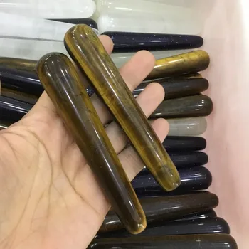 

2pcs Natural Tiger eye stone Wands Crystal Face Roller Stick Stone Carved Massager