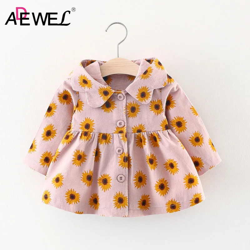 

ADEWEL Baby Coat for Girl Infants 1 2 3 Years Kid Sunflower Hooded Windbreaker Jacket 2019 Spring Autumn New Baby Girls Clothes