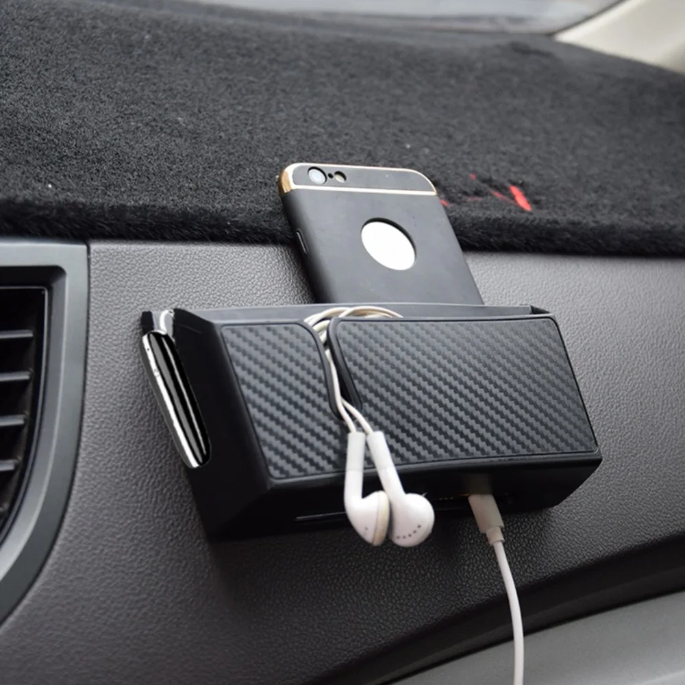 

Carbon Fiber Lines Car Storage Box Multi-use Car Organizer Storage Boxes Bag Container Cell Phone Holder