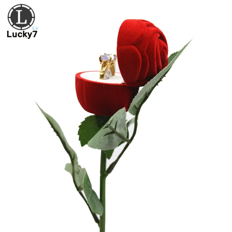 

Red Rose Flocking Velvet Ring Box Day Wedding Creative Gift Box Fashion Valentine's Day Engagement Marriage Box Jewelry Box
