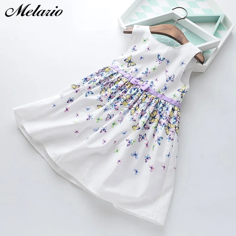 

Melario summer Girls Dresses 2019 Spring New Children's Wear Girls Sweet Bow Color Butterfly Print Vest Princess Dress